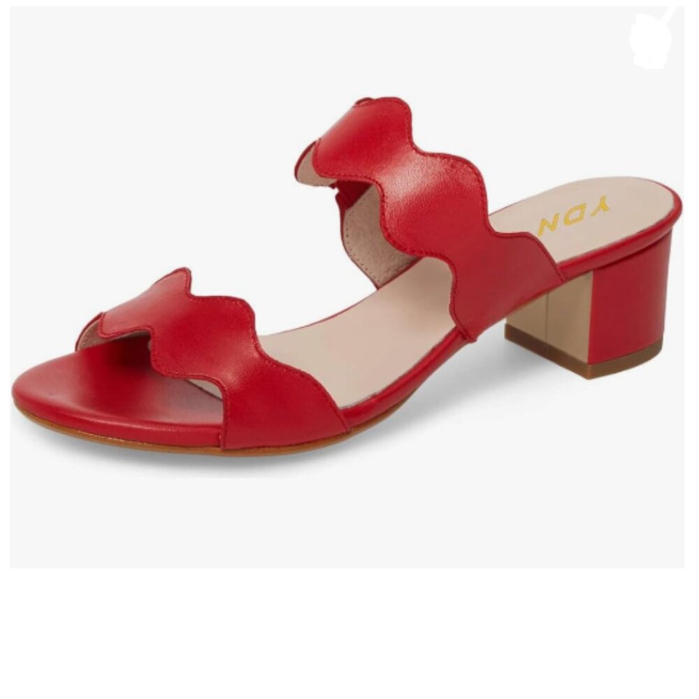 YDN Red Strappy Sandals Opentoe Mules Slip On Chunky Heel Comfortable Shoes